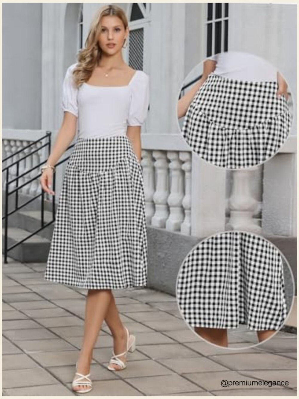 Vintage High Waist Gingham Midi Skirt Pull On Flared A-Line - Picture 2 of 6